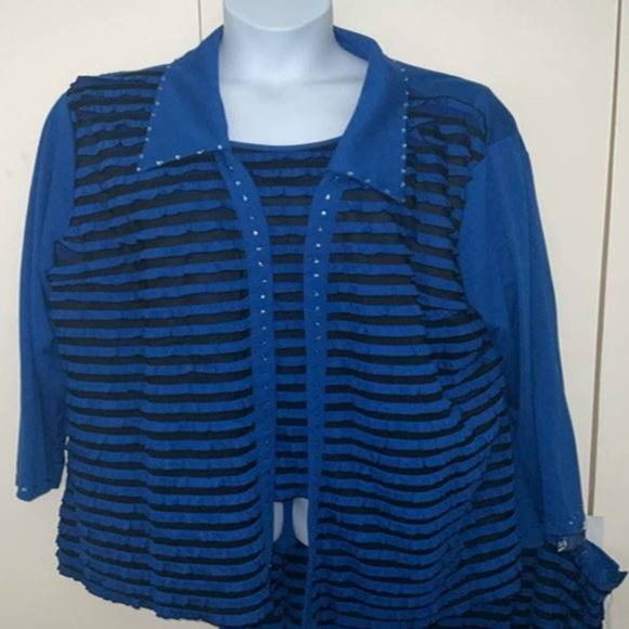 ML Studio 3X Skirt 3Pc Outfit Plus Size 3X Blue Black Color Block Jacket Skirt - Picture 12 of 12